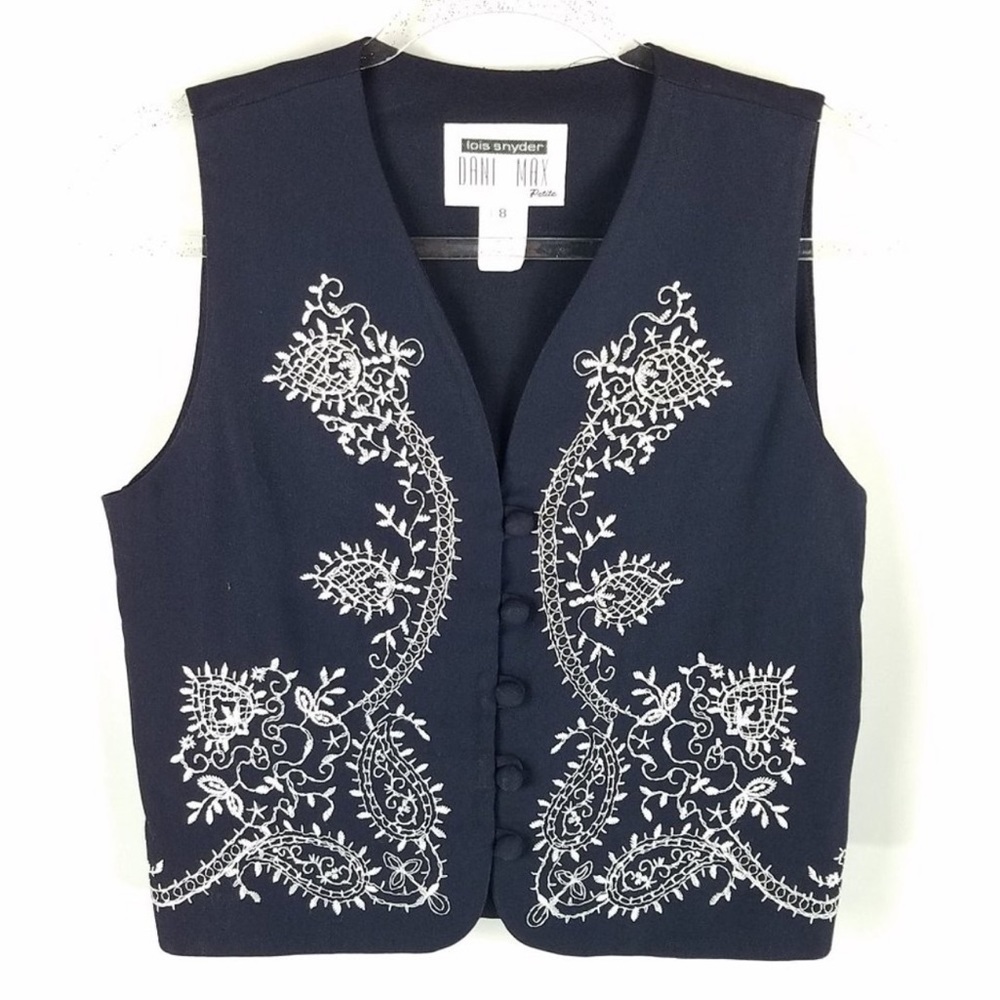 Vintage Navy Embroidered Adjustable Vest
